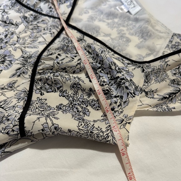 LOFT 90s Silk Babydoll Floral MIDI Dress Sz 6 Black White Blue Flowy Fairy Y2K - Picture 10 of 12